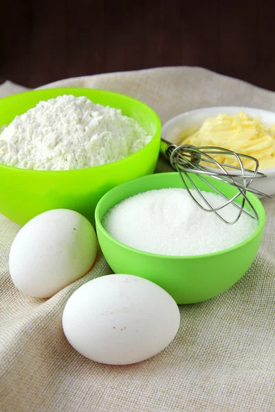 밀가루 설탕 버터 계란 — 스톡 사진
