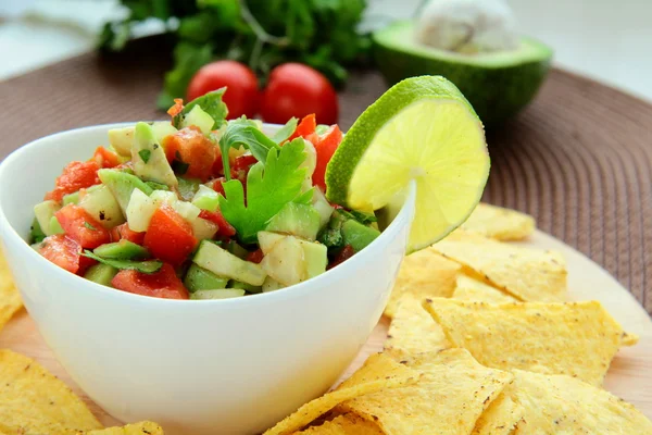 stock image Mexican tortilla chips with Salad