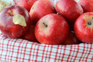 hasır sepet içinde kırmızı olgun organik elma