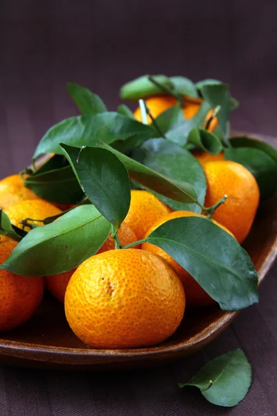 stock image Fresh mandarin orange with green leaves