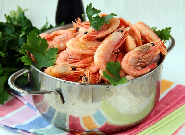 Many Red Shrimp Ready Metal Pan — Stock Photo, Image