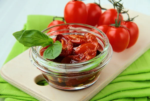 Italiaanse Zon Gedroogde Tomaten Olijfolie Glazen Pot — Stockfoto