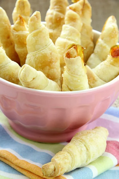 stock image Mini croissants in a pink bowl