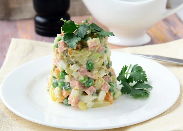 Stock image Salad with mayonnaise and vegetables and meat