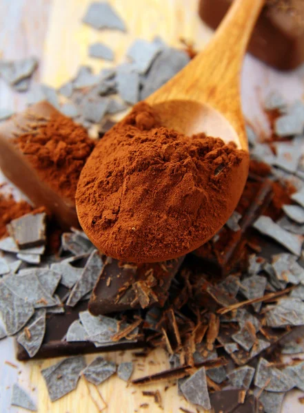 Csendélet Csokoládé Kakaó Csokoládé Chips Cukorka — Stock Fotó