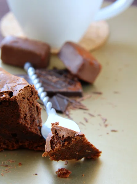 Kop Med Kaffe Chokoladekage Let Aftagelig Tekst - Stock-foto