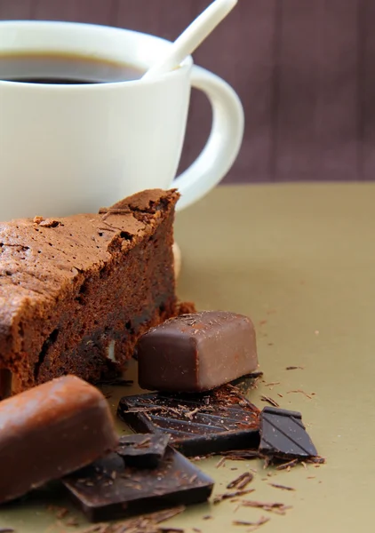 stock image Cup of coffee and chocolate cake