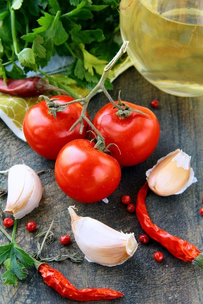 stock image Fresh herbs and spices tomato , garlic, pepper