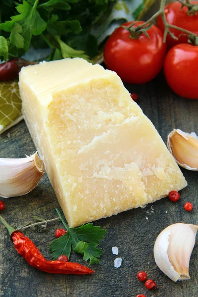 Parmesan cheese garlic, chili pepper and parsley — Stock Photo, Image