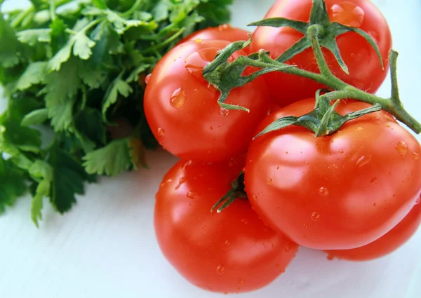 Pomodori rossi freschi e prezzemolo — Foto Stock