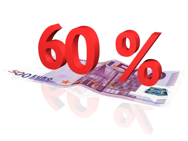 Pourcentage rendu 3d sur un billet de 500 euros — Photo