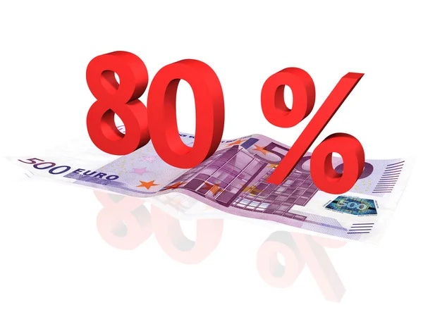 Pourcentage rendu 3d sur un billet de 500 euros — Photo