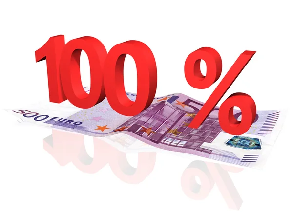 Percentagem 3d processada em notas de 500 euros — Fotografia de Stock