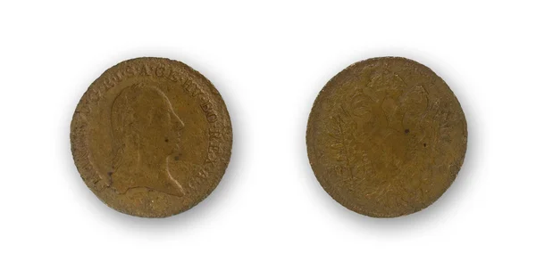 Изолированные две стороны древних денег — стоковое фото