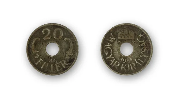 Isolated two sides of hungarian twenty filler from 1941 — Stock Photo, Image