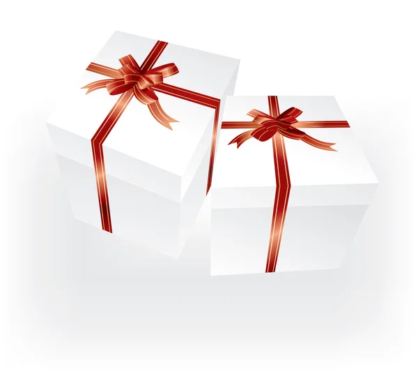Geschenkboxen mit roten Bändern — Stockvektor