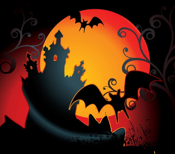 Halloween achtergrond met volle oranje maan — Stockvector