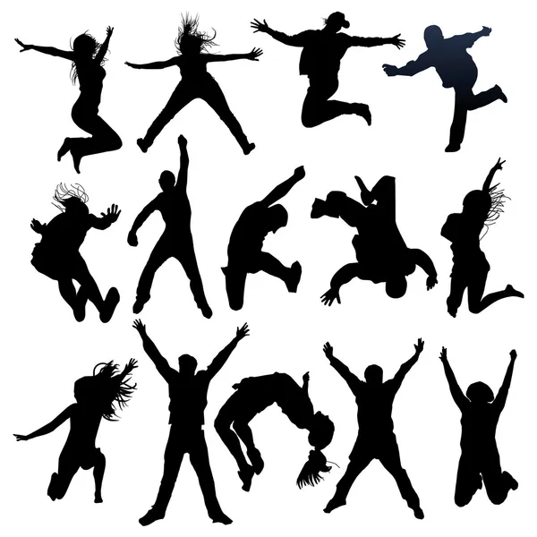 Jumping and flying silhouettes — Stock Vector