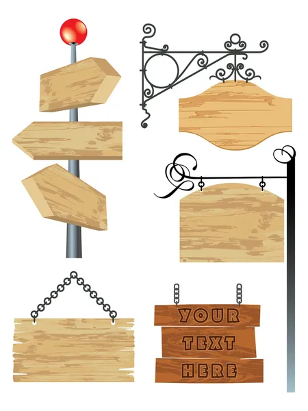 Prázdné dřevěné vývěsní štít kolekce — Stockový vektor