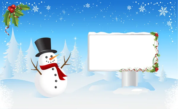 Sneeuwpop met bilboard — Stockvector