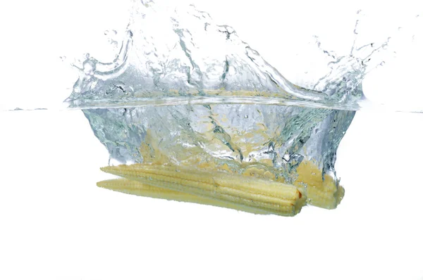 Fresh Babycorn splash — Stock Photo, Image