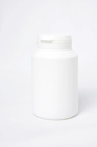 Flacon de médecine en plastique blanc — Photo