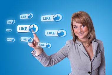 Woman hand pressing Social Network icon clipart