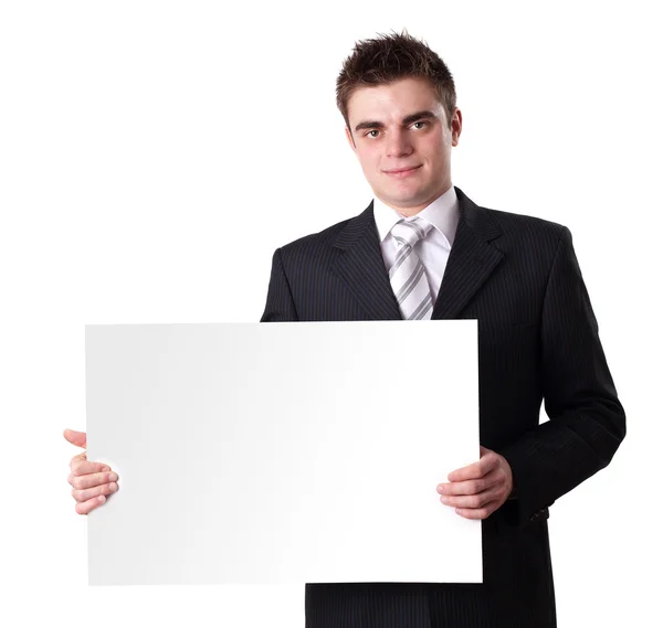 Hombre sosteniendo signo en blanco —  Fotos de Stock