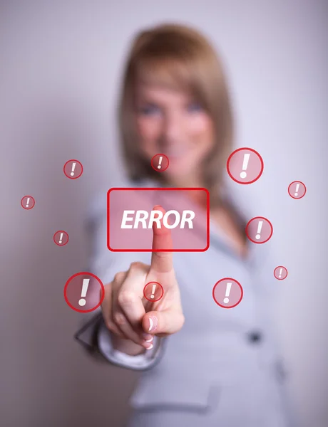 Woman pressing Error button — Stock Photo, Image