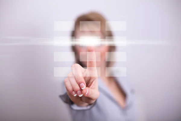 Woman pressing modern button — Stock Photo, Image