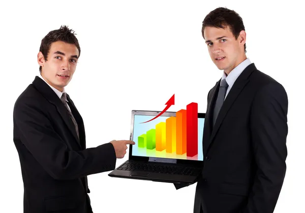 Business enmansshow på laptop med diagram 2 — Stockfoto