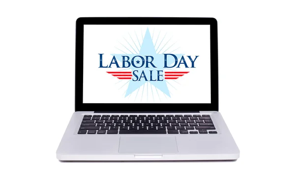 День праці Мітка продажу в сучасному ноутбуці — стокове фото
