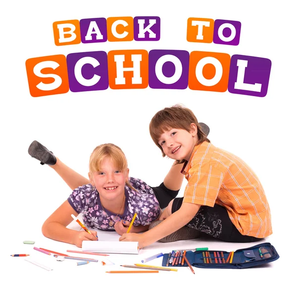 Gyerekek pózol a back to school téma — Stock Fotó