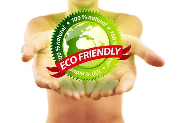 Eco przyjazny znak trzymając się za ręce — Zdjęcie stockowe