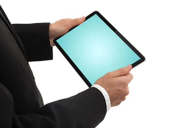 stock image Businessman holding a touchpad pc