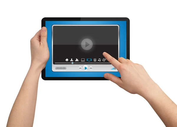 Una mano maschile in possesso di un lettore multimediale touchpad — Foto Stock