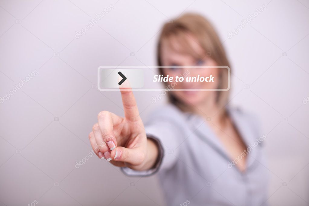 Woman pressing slide to unlock button