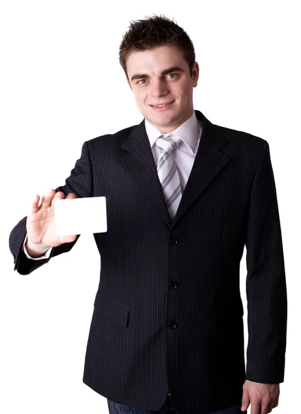Homem de negócios oferecendo-lhe o seu cartão de visita — Fotografia de Stock