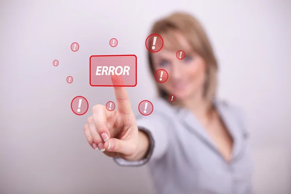 Woman pressing error button — Stock Photo, Image