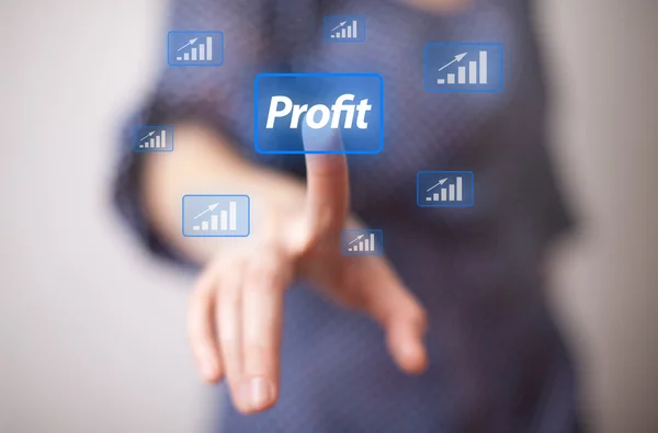 Hand drückt Profit-Knopf — Stockfoto