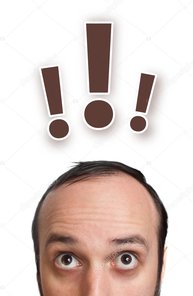 Funny young man with exclamation mark over his head 2