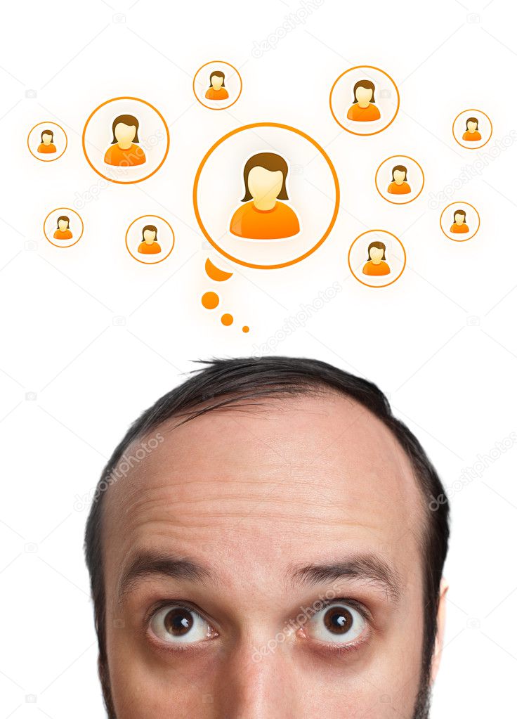 Funny Young man with social icons over head