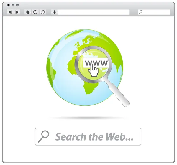 Веб-браузер с поиском в Интернете и значком Земли — стоковый вектор