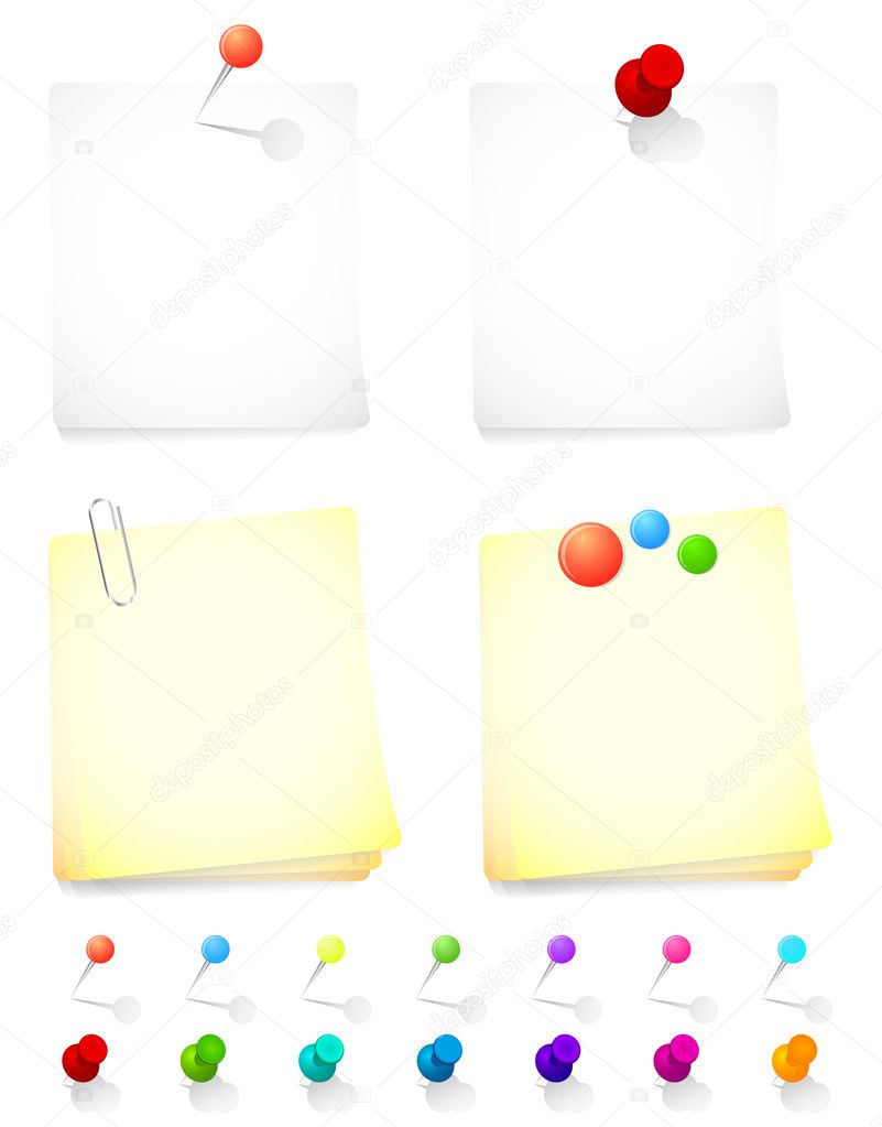 Note paper and pins in various colors