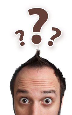 Male adult has way too many questions in his head clipart