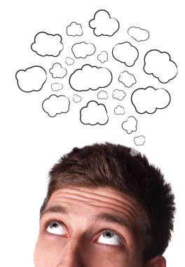 Young man with Speech Bubbles over his head clipart