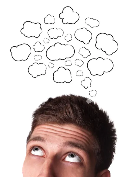 Young man with Speech Bubbles over his head — Stock Photo, Image
