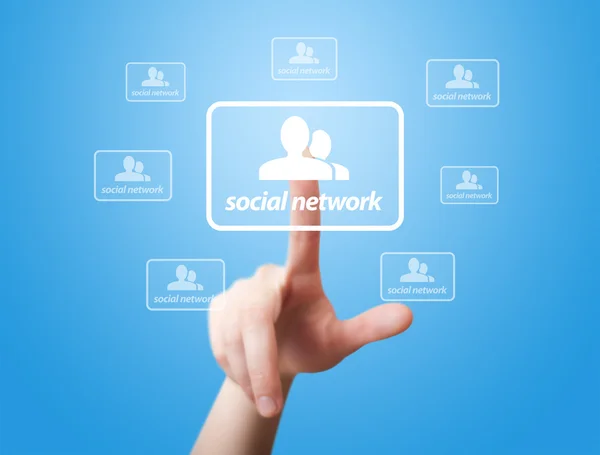 Hand pressing Social Network icon 2 — Stock Photo, Image