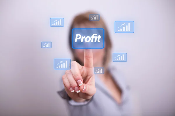 A nő egyik kezével a modern profit gomb — Stock Fotó