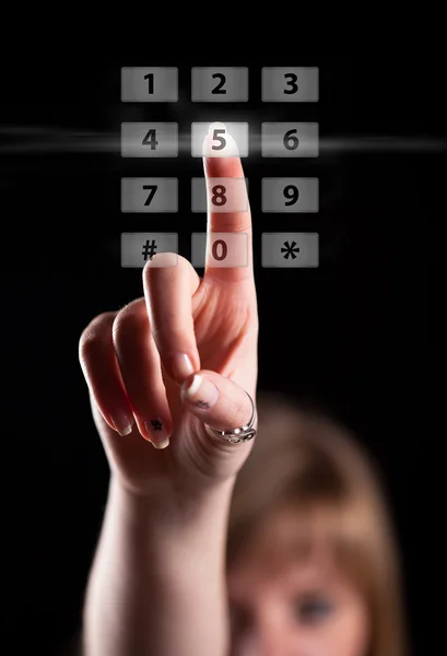 Hand pressing touch screen interface — Stock Photo, Image